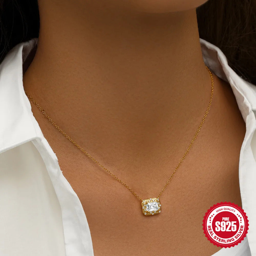 925 Sterling Silver Horse Eyes Colored Zircon Collarbone Necklace For Women 18K Gold Ins Lune Necklace Fine Jewelry