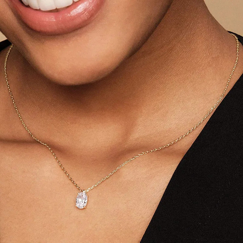Geometry Crystal Pendant Necklace For Women Round Heart Gold Color Choker Chain Zircon Necklaces Korean Minimalist Jewelry N481