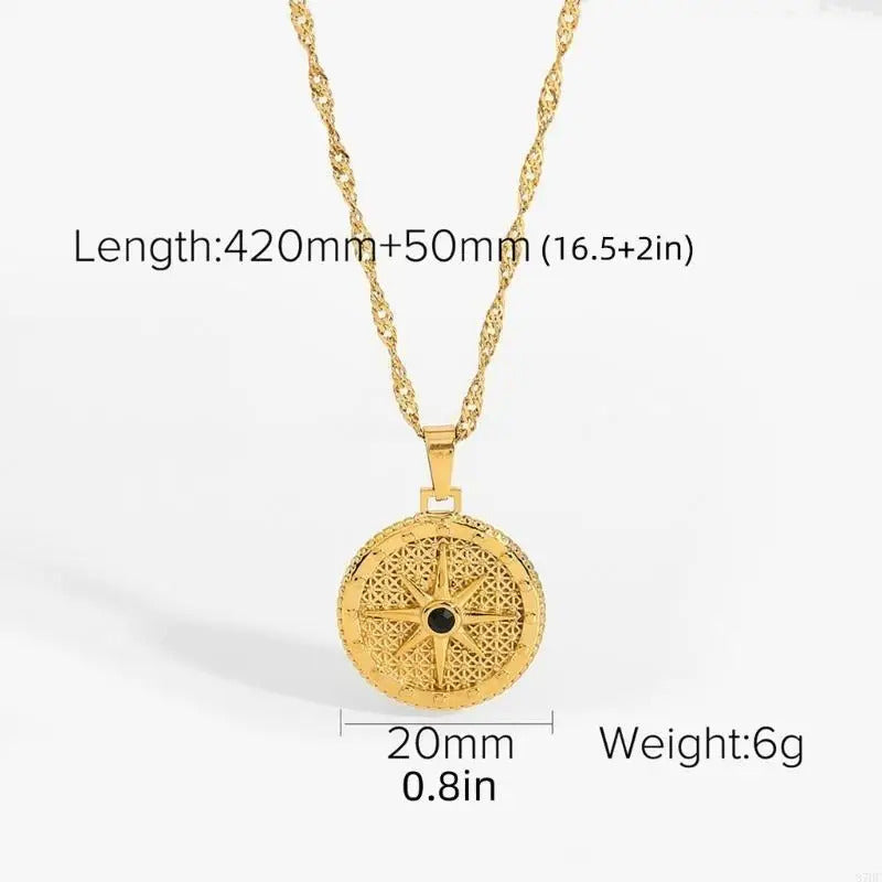 87HC Vintage Pendant Necklace Stainless Steel Neckchain with Cubic Zirconia