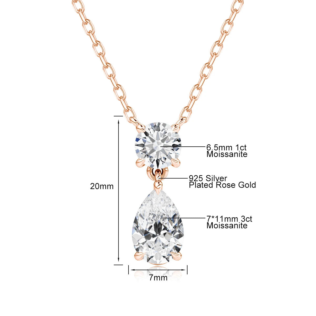 3ct Pear Cut Moissanite Waterdrop Pendant Necklace for Women 18K Gold Plated Choker Chain Fashion Neck Accessories Jewelry