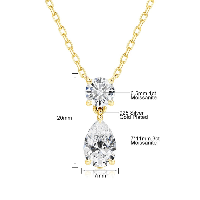 3ct Pear Cut Moissanite Waterdrop Pendant Necklace for Women 18K Gold Plated Choker Chain Fashion Neck Accessories Jewelry