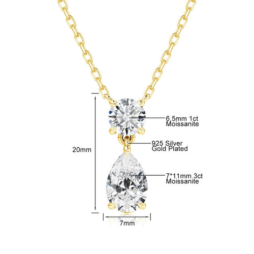 3ct Pear Cut Moissanite Waterdrop Pendant Necklace for Women 18K Gold Plated Choker Chain Fashion Neck Accessories Jewelry