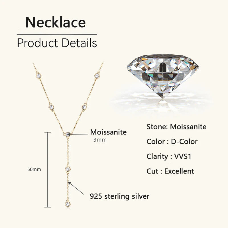 Lnngy Collares Mujer 3mm 0.1ct Moissanite Necklace 925 Sterling Silver Y-shaped Pendant Necklaces For Women Unique Jewelry Gift
