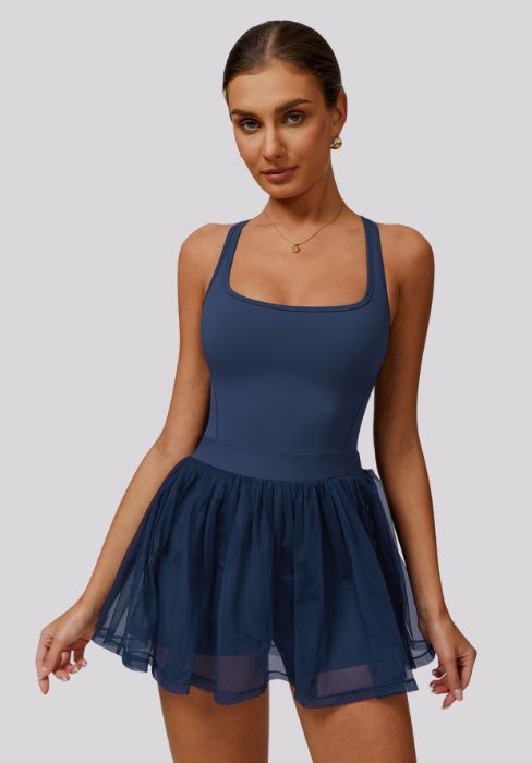 Womens Tennis Golf Dress with Built-in Bra Shorts Zipper Slim Fit A-line Hem Skirt Athletic Dresses with Pockets