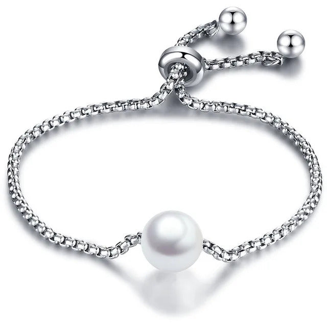 Fashion Party Jewelry Bracelets Adjustable Snake Chain With White Pearl Bracelets For Women Wedding Jewellry