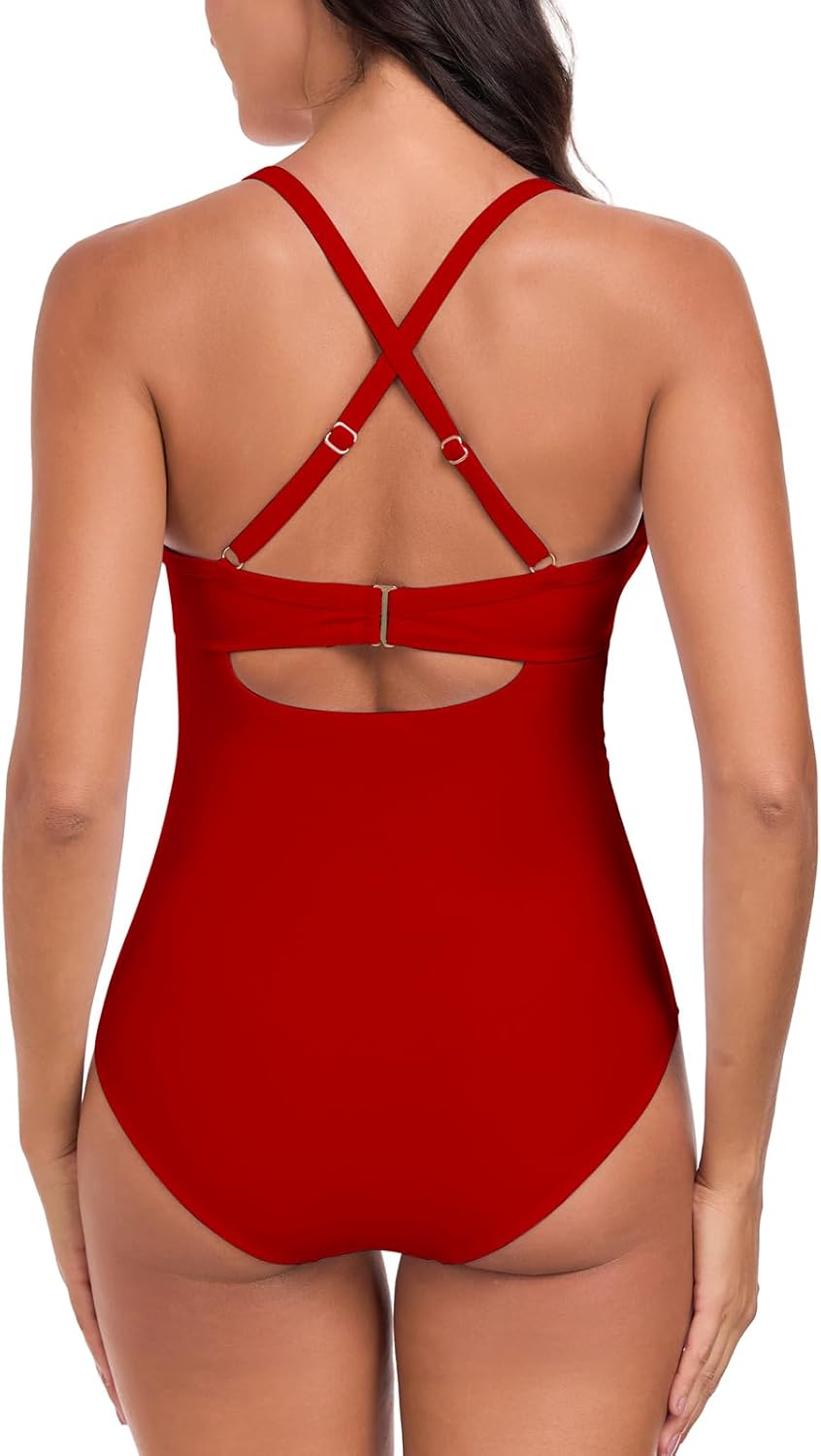 Women’s Push Up One Piece Swimsuit Twist Front Cutout Adjustable Straps Swimwear