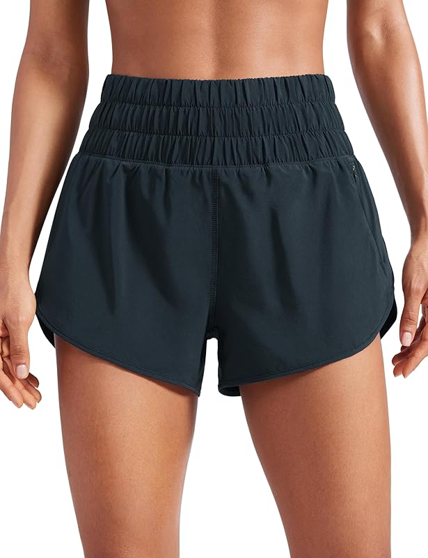 YOGA High Waisted Dolphin Running Shorts for Womens Mesh Liner for Gym Workout Athletic with Zipper Pocket