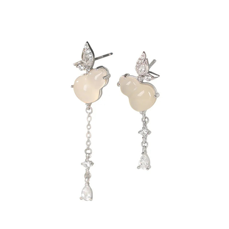 Thaya S925 Sterling Silver Women Earrings Chinese Style Pendant Earrings 14K Gold Plated Romantic Elegance Chalcedony Jewelry