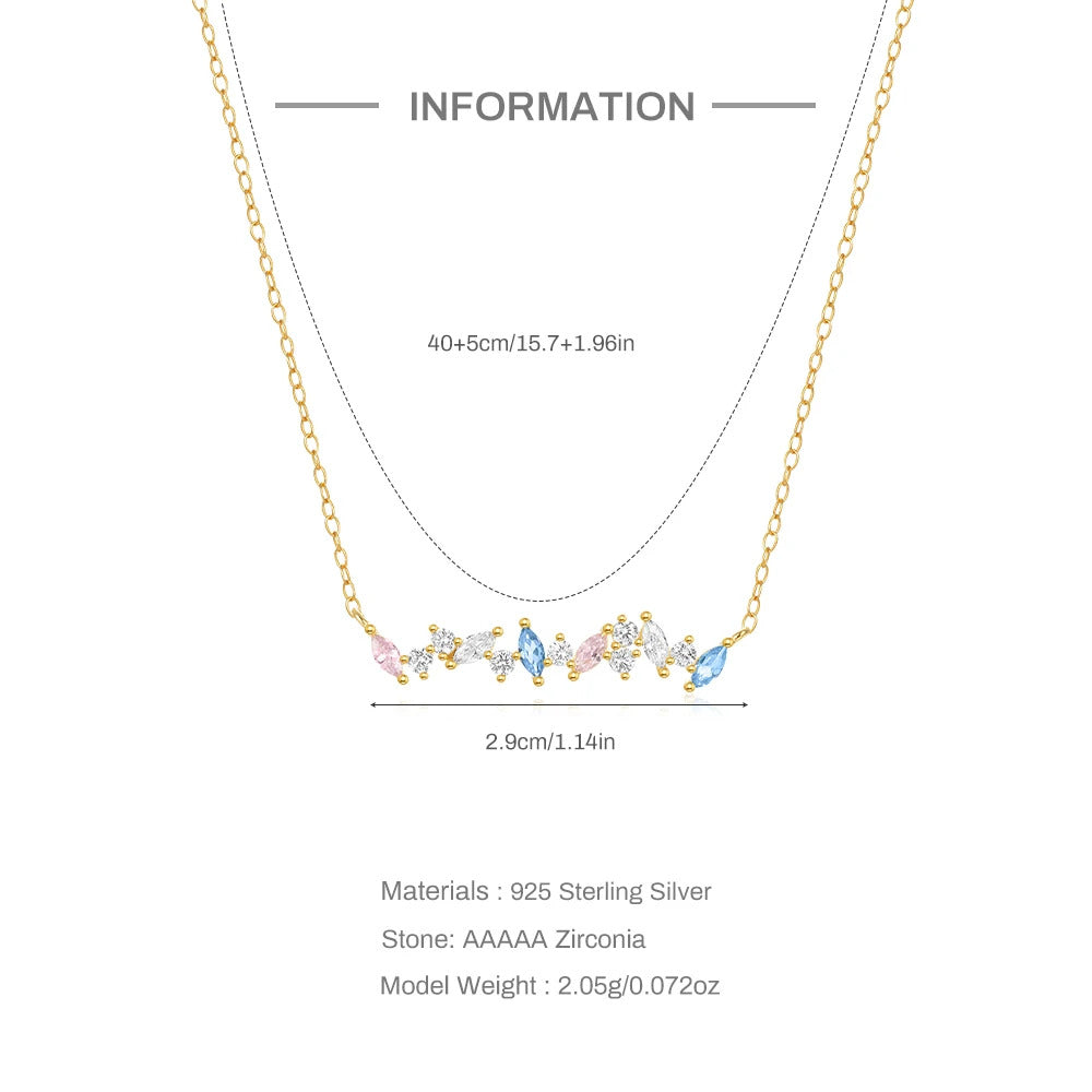 925 Sterling Silver Horse Eyes Colored Zircon Collarbone Necklace For Women 18K Gold Ins Lune Necklace Fine Jewelry