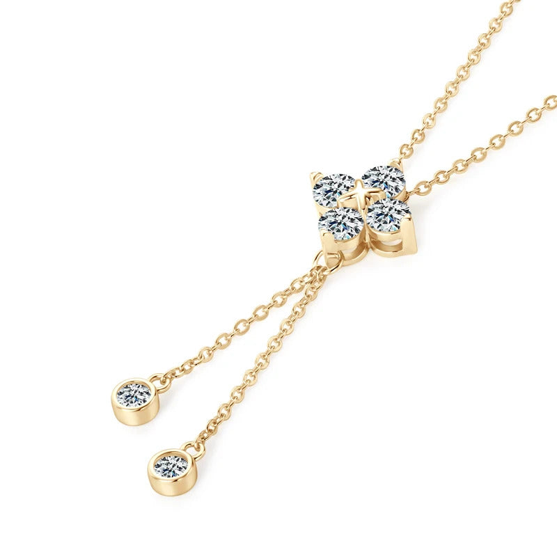 Lnngy 4mm&3mm Moissanite Diamond Necklace With GRA For Women 925 Sterling Silver Four Leaf Clover Tassel Pendant Necklaces Gift