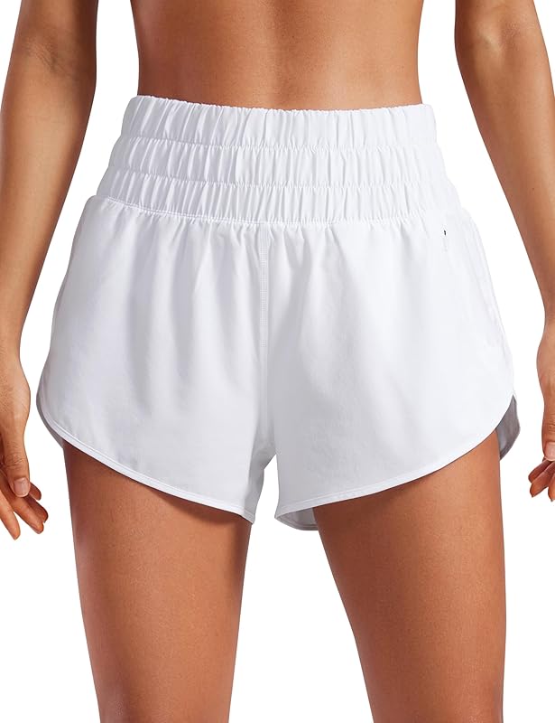 YOGA High Waisted Dolphin Running Shorts for Womens Mesh Liner for Gym Workout Athletic with Zipper Pocket