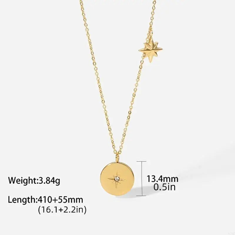 87HC Vintage Pendant Necklace Stainless Steel Neckchain with Cubic Zirconia