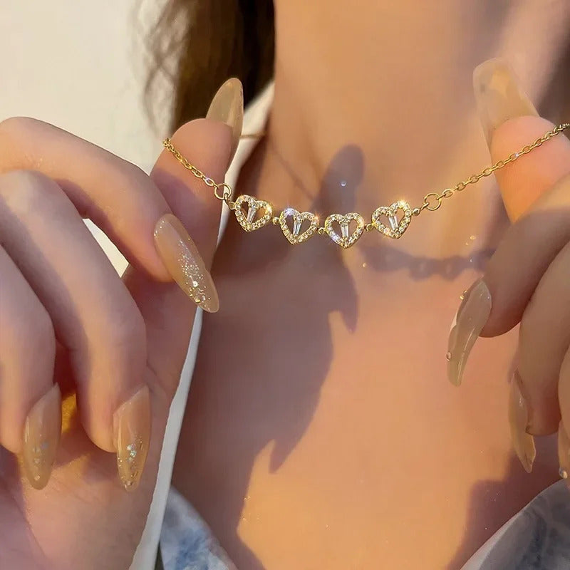 Classic Two Kinds of Wear Fashion Fold Love Heart Pendant Necklace for Women Inlaid Zircon Lucky Jewelry Girls Wendding Gift