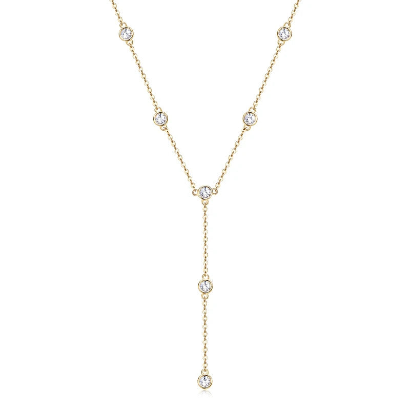 Lnngy Collares Mujer 3mm 0.1ct Moissanite Necklace 925 Sterling Silver Y-shaped Pendant Necklaces For Women Unique Jewelry Gift