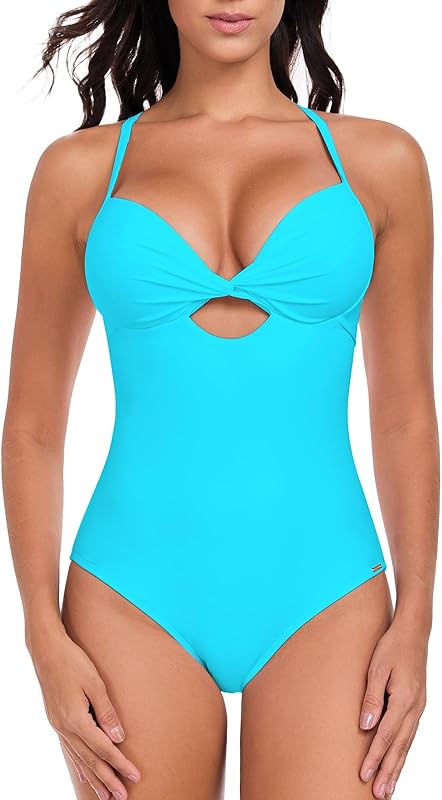 Women’s Push Up One Piece Swimsuit Twist Front Cutout Adjustable Straps Swimwear