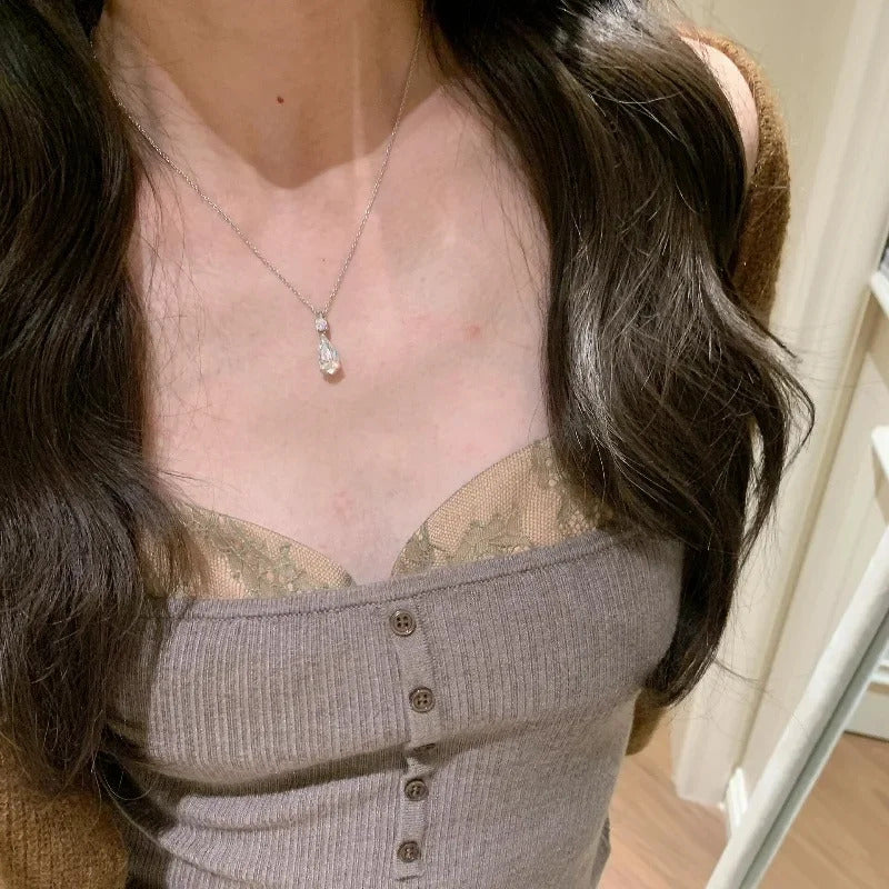 Unique sense of luxury simple fashion collar chains Light luxury silver 925 sparkling shaped water droplet necklaces jewelry