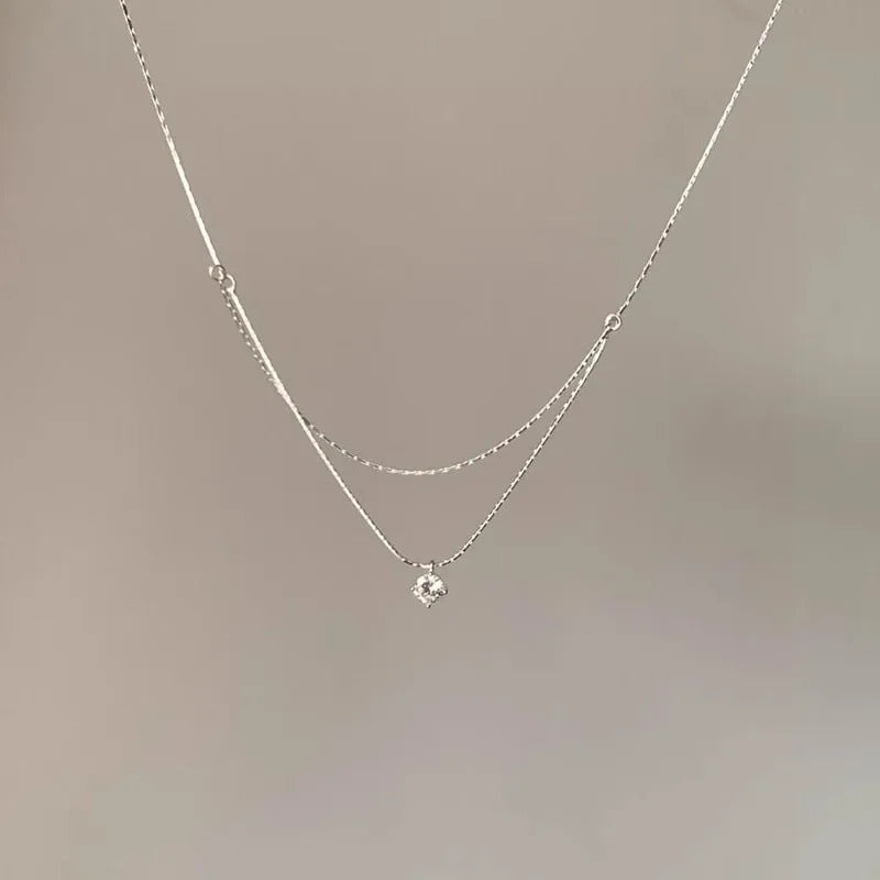 925 Sterling Silver Double Layer Necklace Simple Personality Charm Woman Pendant Choker Birthday Gift Exquisite Jewelry