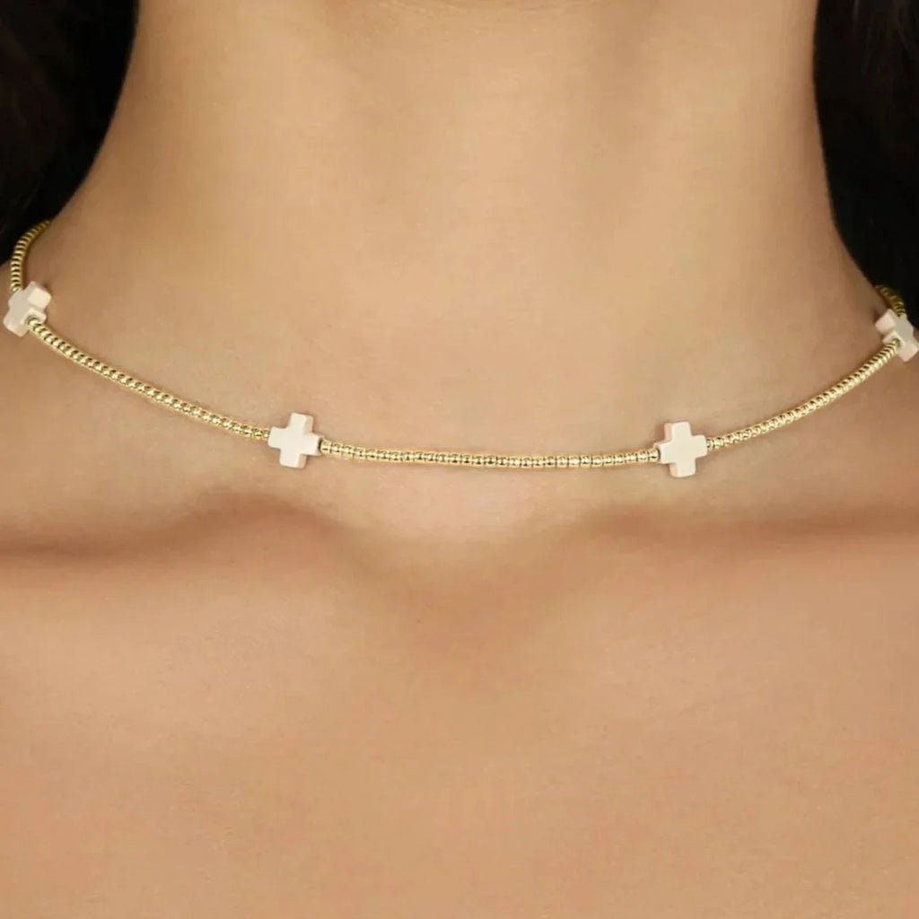 Vlen Christian Cross Necklace Choker Gold Plated Beaded Inspirational Faith Jewelry for Women Adjustable Religious Gift