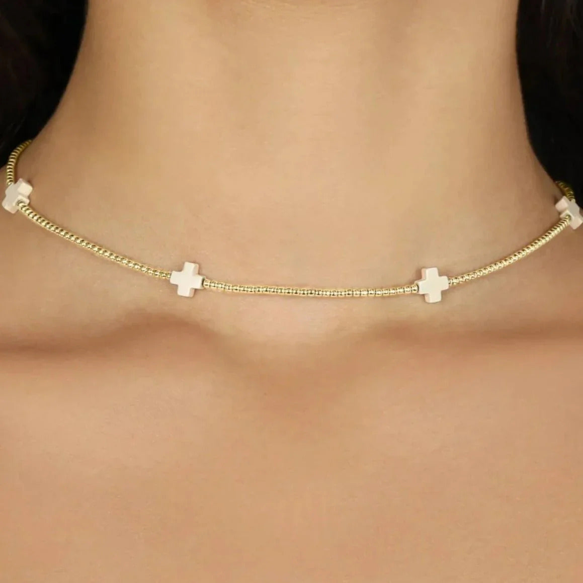 Vlen Christian Cross Necklace Choker Gold Plated Beaded Inspirational Faith Jewelry for Women Adjustable Religious Gift