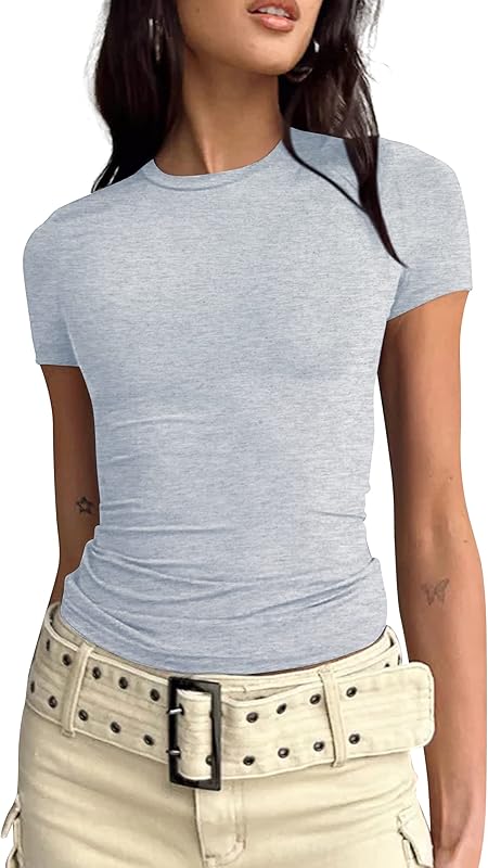 Women’s Basic Slim fit Crop Top Tee Shirt Short Sleeve Workout Round Neck Cropped Tshirt