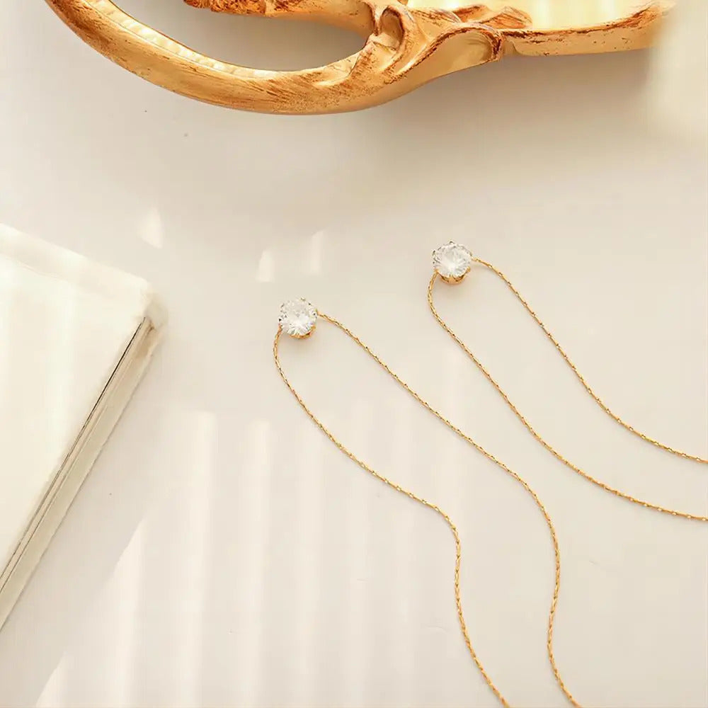 Gold Plated Stainless Steel Dainty Minimalist Zircon Charm Anti Tarnish Chain Round Clear Cz Stone Necklace for Women Jewelry