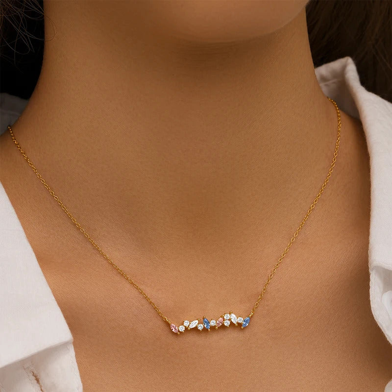 925 Sterling Silver Horse Eyes Colored Zircon Collarbone Necklace For Women 18K Gold Ins Lune Necklace Fine Jewelry