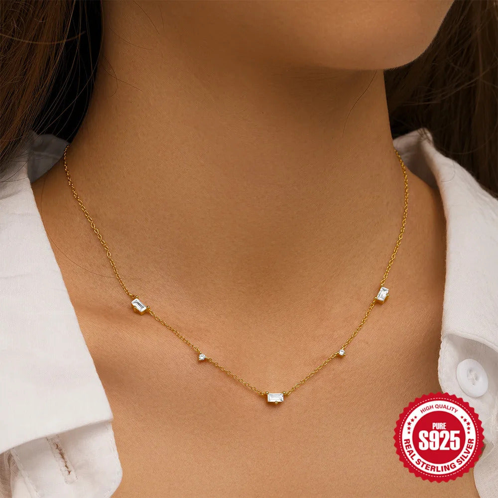 925 Sterling Silver Horse Eyes Colored Zircon Collarbone Necklace For Women 18K Gold Ins Lune Necklace Fine Jewelry