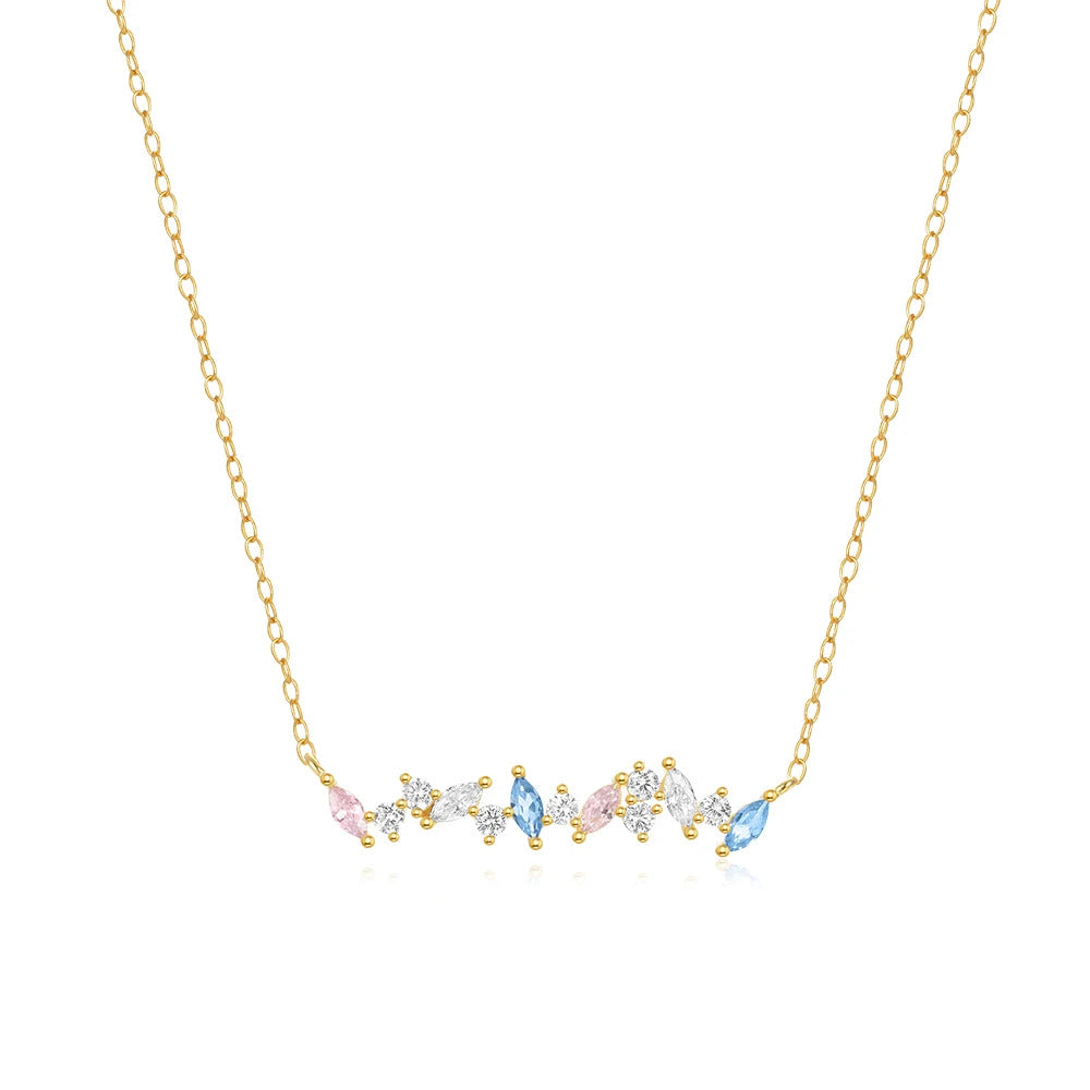 925 Sterling Silver Horse Eyes Colored Zircon Collarbone Necklace For Women 18K Gold Ins Lune Necklace Fine Jewelry