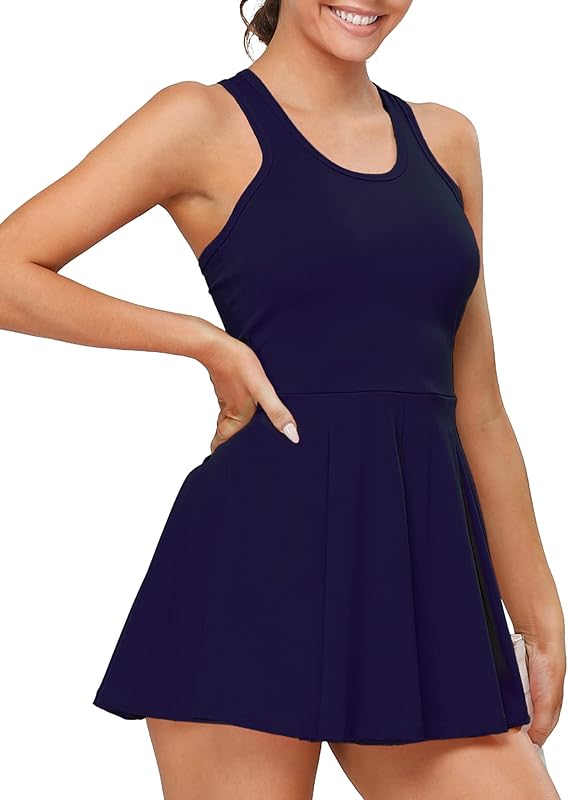 Women’s Tennis Golf Dress with Shorts Pockets Sleeveless Workout Sports Athletic Dresses