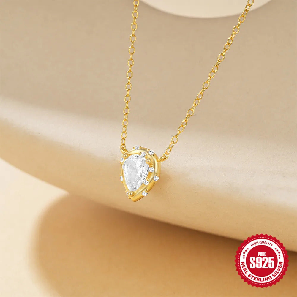 925 Sterling Silver Horse Eyes Colored Zircon Collarbone Necklace For Women 18K Gold Ins Lune Necklace Fine Jewelry