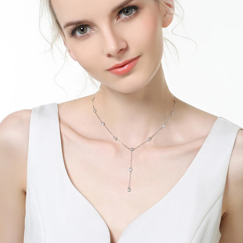 Lnngy Collares Mujer 3mm 0.1ct Moissanite Necklace 925 Sterling Silver Y-shaped Pendant Necklaces For Women Unique Jewelry Gift