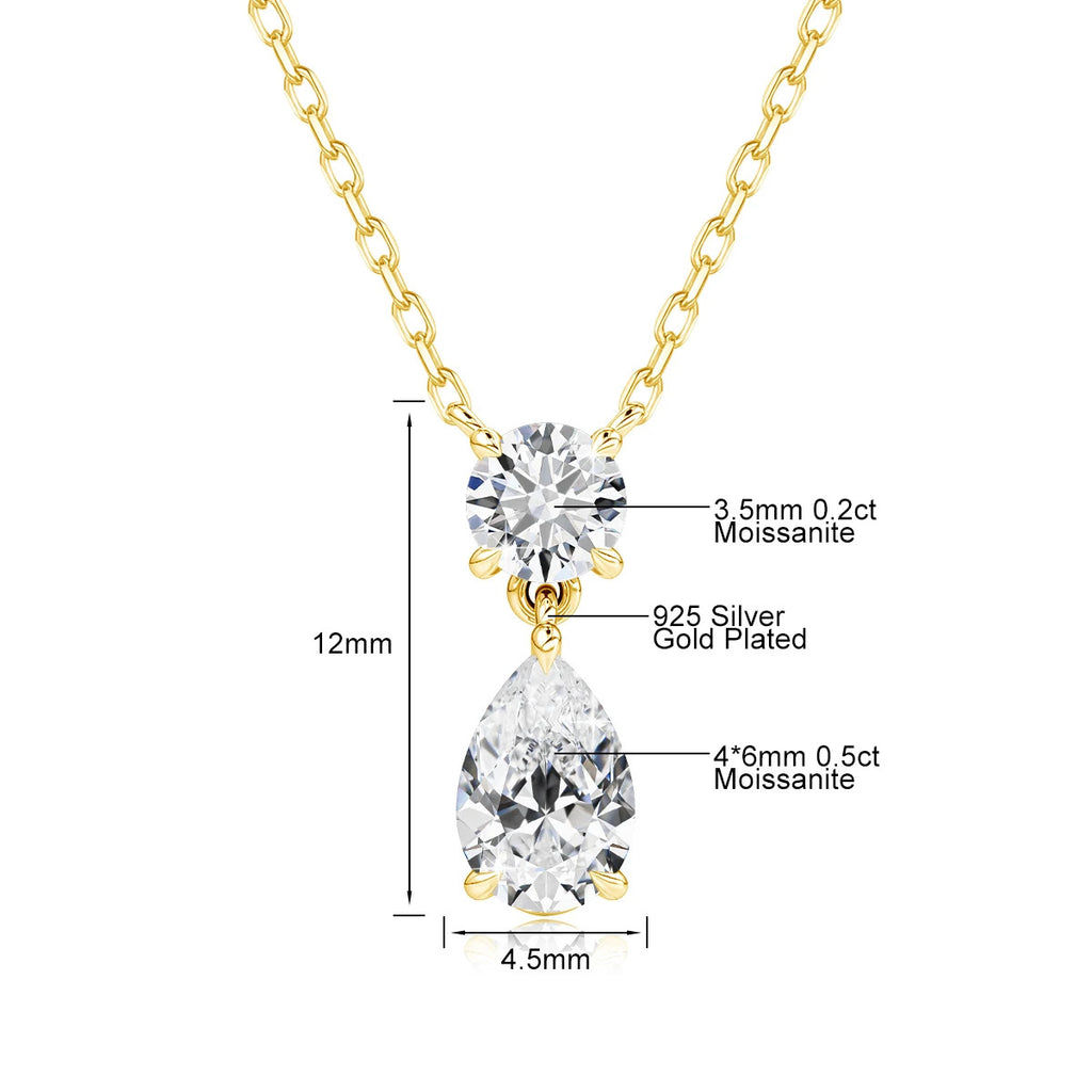 3ct Pear Cut Moissanite Waterdrop Pendant Necklace for Women 18K Gold Plated Choker Chain Fashion Neck Accessories Jewelry