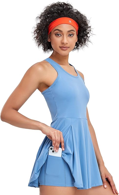 Women’s Tennis Golf Dress with Shorts Pockets Sleeveless Workout Sports Athletic Dresses