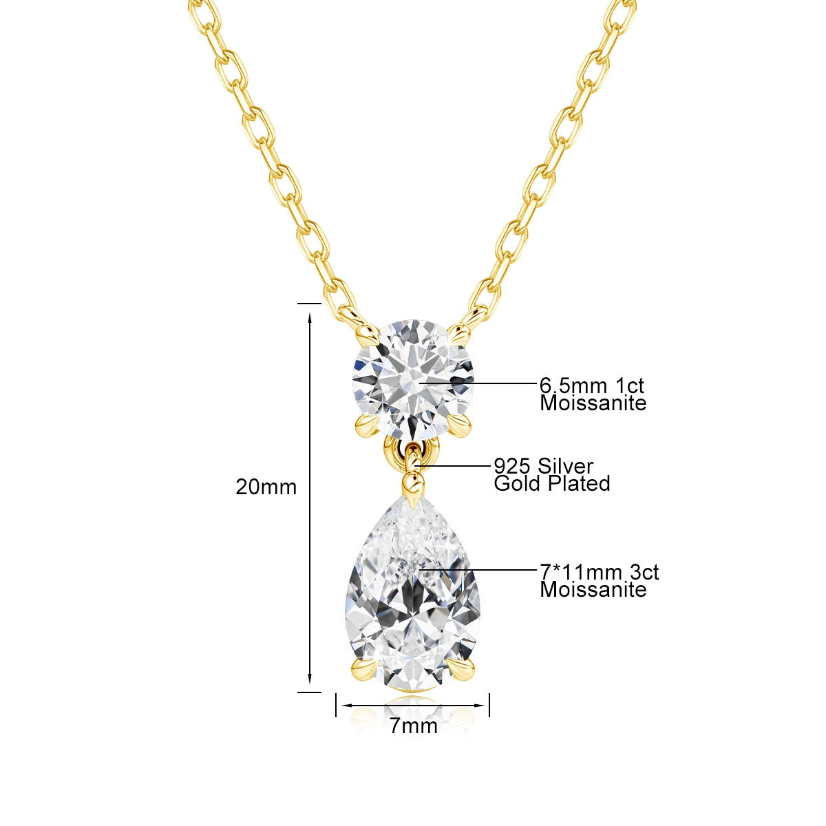 3ct Pear Cut Moissanite Pendant Necklace Silver 925 Women's Waterdrop Necklace High Quality Luxury Engagement Jewelry