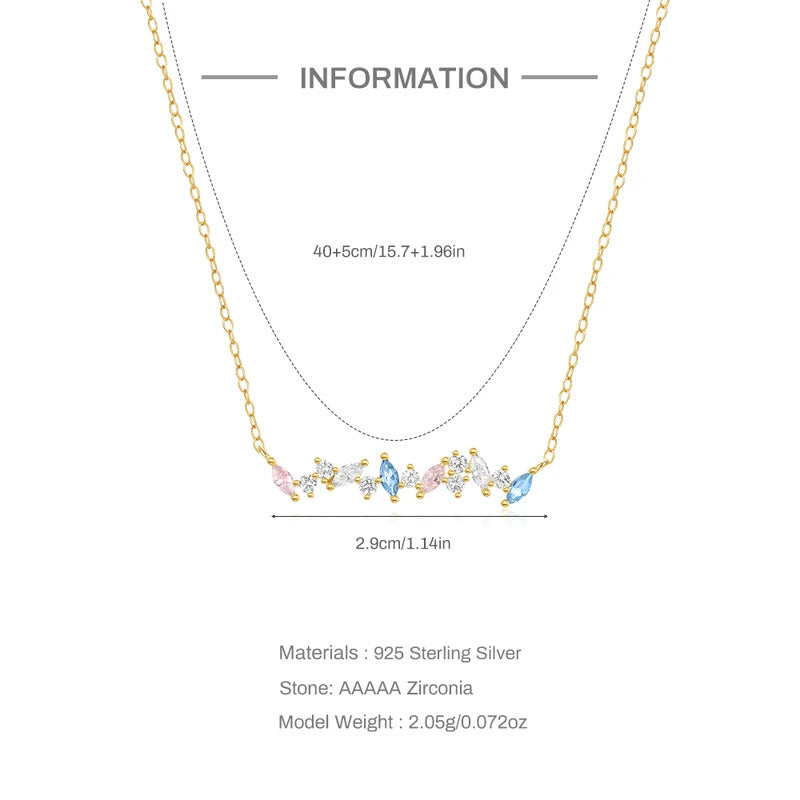 925 Sterling Silver Horse Eyes Colored Zircon Collarbone Necklace For Women 18K Gold Ins Lune Necklace Fine Jewelry