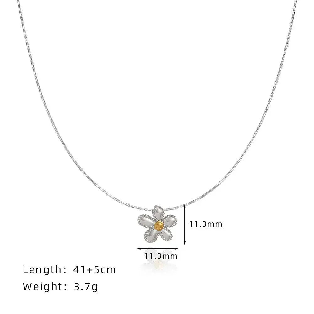 RHYSONG Delicate Clavicle Chain Small Daisy Flower Dual Color Design Necklace 316L Stainless Steel Silver Color Not Fade Jewelry