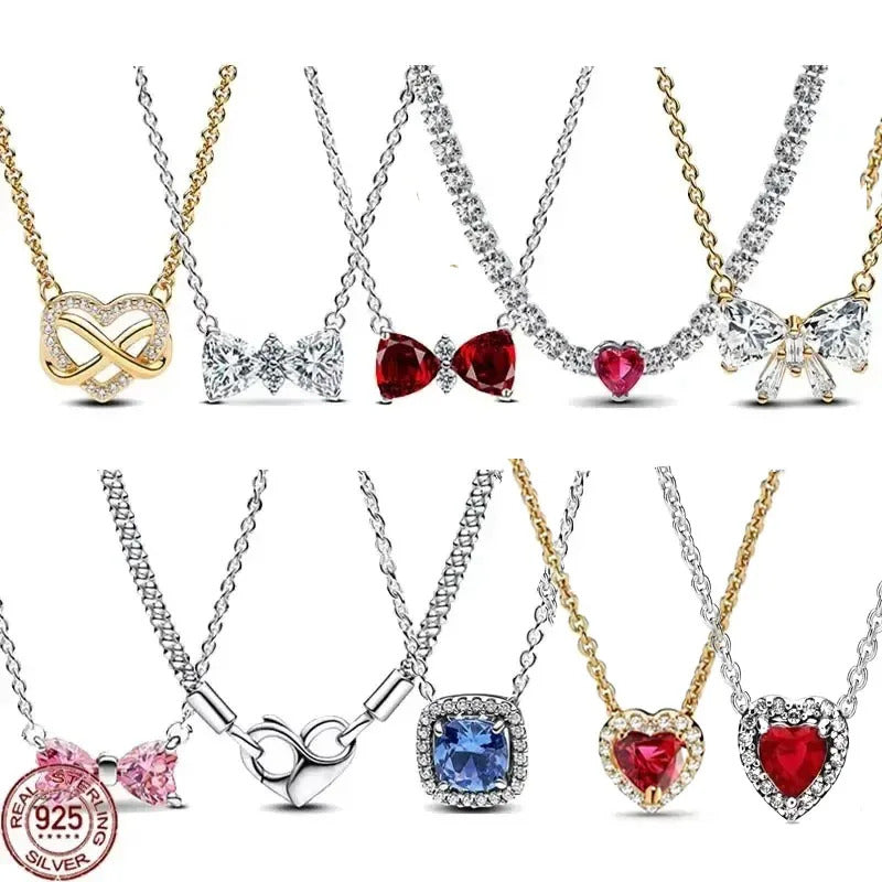 Hot selling 925 sterling silver pendant necklace shines with classic luxury heart-shaped square necklace, women's jewelry gift