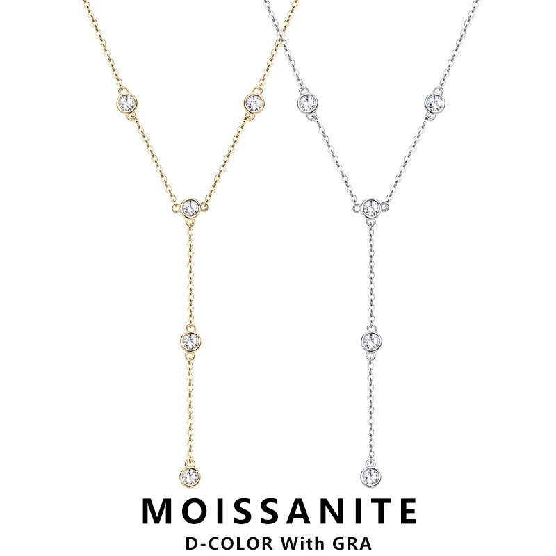 Lnngy Collares Mujer 3mm 0.1ct Moissanite Necklace 925 Sterling Silver Y-shaped Pendant Necklaces For Women Unique Jewelry Gift