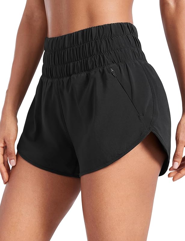 YOGA High Waisted Dolphin Running Shorts for Womens Mesh Liner for Gym Workout Athletic with Zipper Pocket