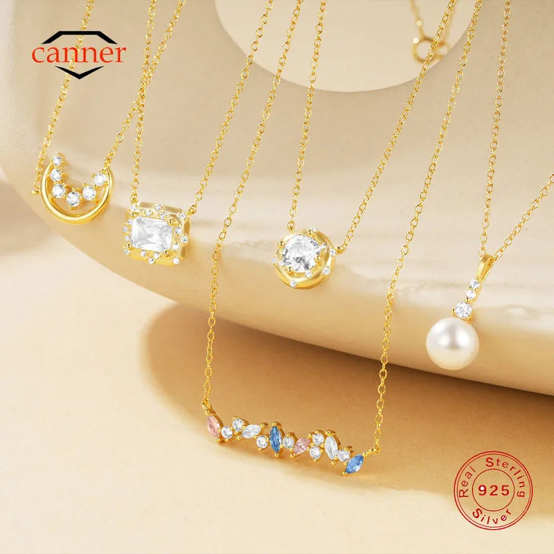 925 Sterling Silver Horse Eyes Colored Zircon Collarbone Necklace For Women 18K Gold Ins Lune Necklace Fine Jewelry