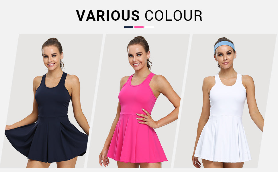 Women’s Tennis Golf Dress with Shorts Pockets Sleeveless Workout Sports Athletic Dresses