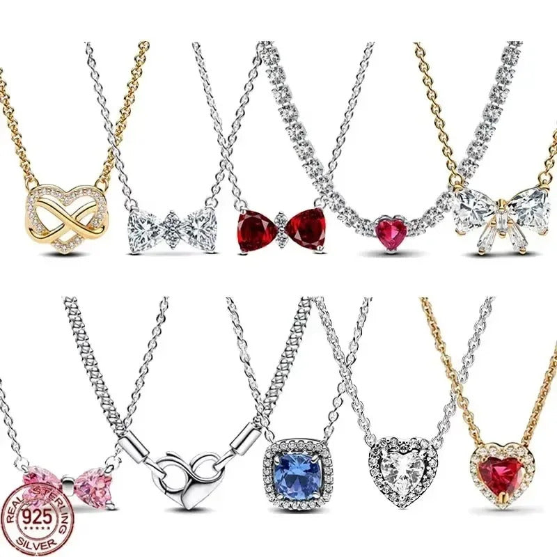 Hot selling 925 sterling silver pendant necklace shines with classic luxury heart-shaped square necklace, women's jewelry gift