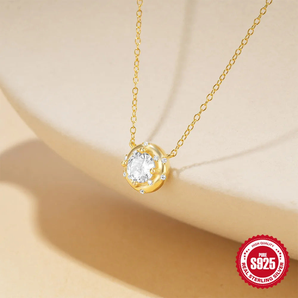 925 Sterling Silver Horse Eyes Colored Zircon Collarbone Necklace For Women 18K Gold Ins Lune Necklace Fine Jewelry