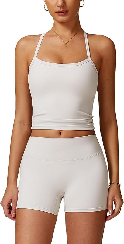 Workout Sets for Women 2 Piece Padded Sports Bra Tank High Waist Booty Gym Shorts Active Yoga Outfits