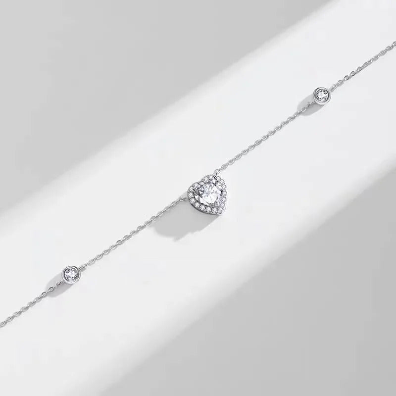 New 925 Sterling Silver Round Zirconia Necklace Delicate Charm Heart Pendant Choker Birthday Gift for Women Delicate Jewellery