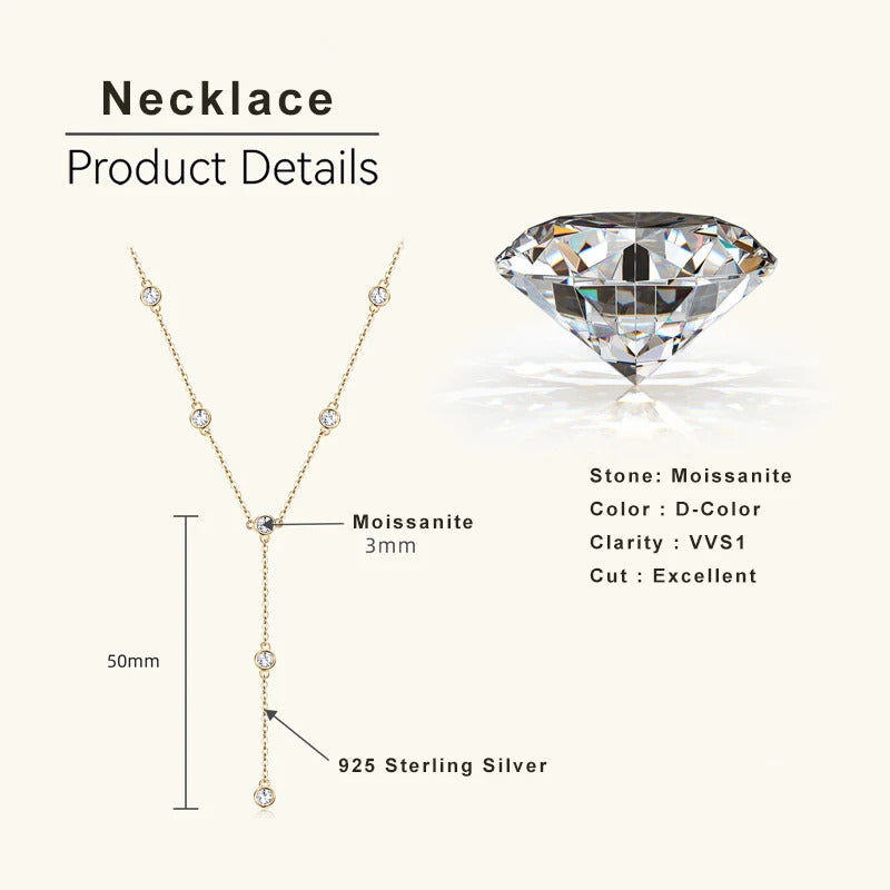 Lnngy Collares Mujer 3mm 0.1ct Moissanite Necklace 925 Sterling Silver Y-shaped Pendant Necklaces For Women Unique Jewelry Gift