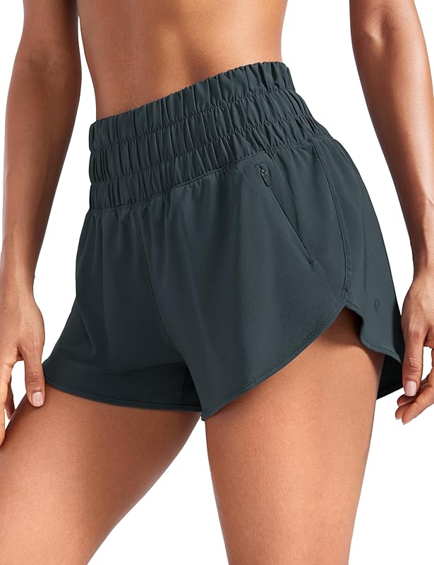 YOGA High Waisted Dolphin Running Shorts for Womens Mesh Liner for Gym Workout Athletic with Zipper Pocket