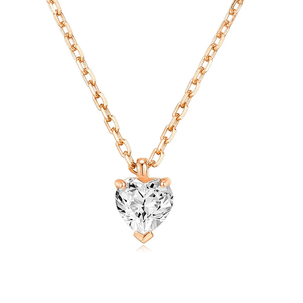 Geometry Crystal Pendant Necklace For Women Round Heart Gold Color Choker Chain Zircon Necklaces Korean Minimalist Jewelry N481