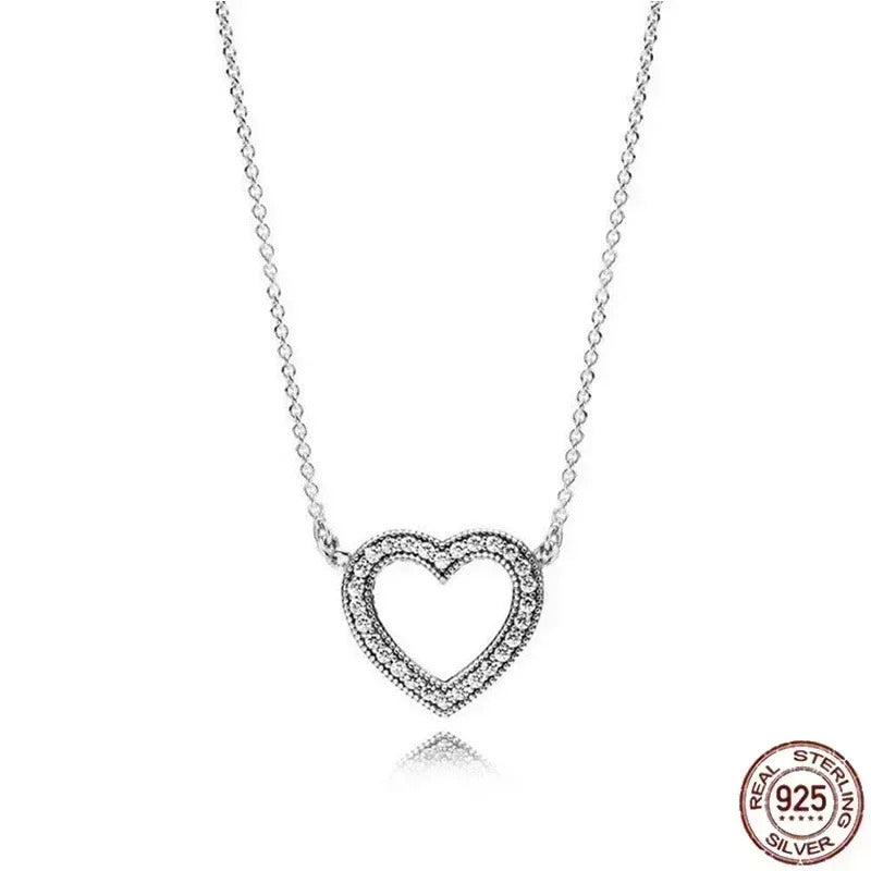 Hot selling 925 sterling silver pendant necklace shines with classic luxury heart-shaped square necklace, women's jewelry gift