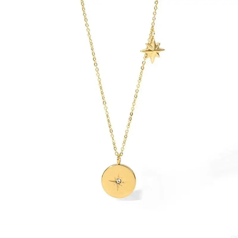 87HC Vintage Pendant Necklace Stainless Steel Neckchain with Cubic Zirconia